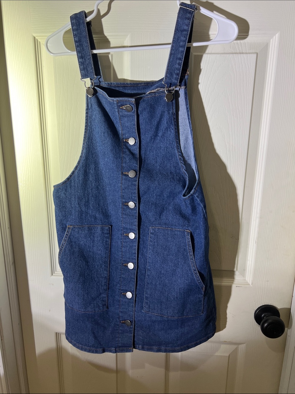 SO Dark Denim Button-Front Pinafore Dress
